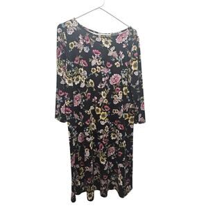 J Jill Wearever Black Floral Midi Dress Cottagecore Botanical M Garden Party